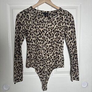 Banana Republic Factory Animal Print Bodysuit Thong Long Sleeve XS Cheetah Fall